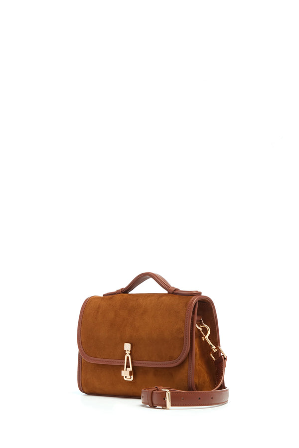 Gabriela Hearst Small Leonora Flap Bag In Cognac Suede