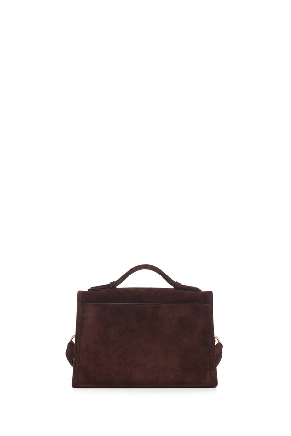 Gabriela Hearst Small Leonora Flap Bag In Dark Brown Suede
