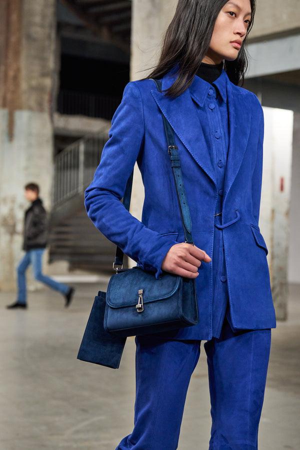 Gabriela Hearst Small Leonora Flap Bag In Navy Suede