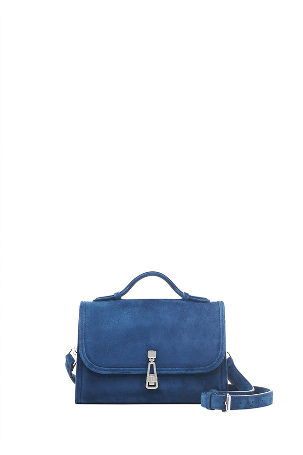 Gabriela Hearst Small Leonora Flap Bag In Navy Suede