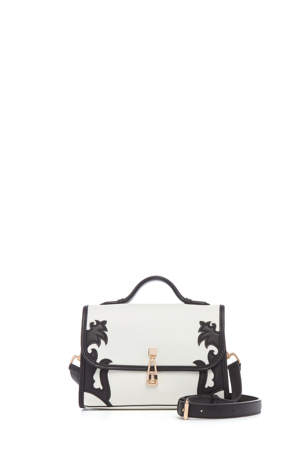 gabriela hearst Small Leonora Western Flap Bag in Black & Ivory Leather