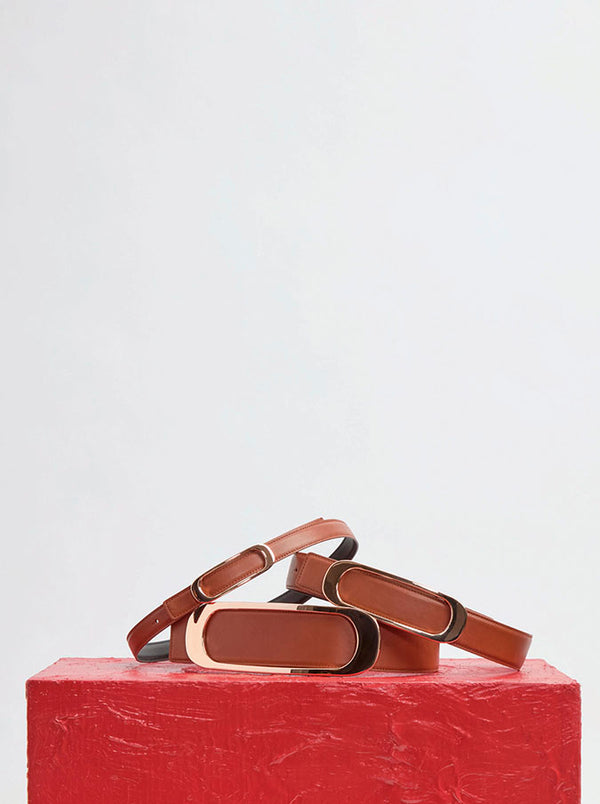 Gabriela Hearst Small Timon Reversible Belt In Cognac & Black Leather