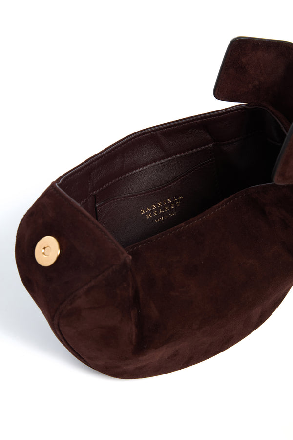 Gabriela Hearst Soft Demi Clutch With Chain In Dark Brown Suede