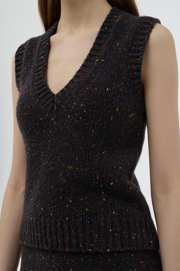 Gabriela Hearst Solomon Knit Vest In Charcoal Multi Speckle Cashmere