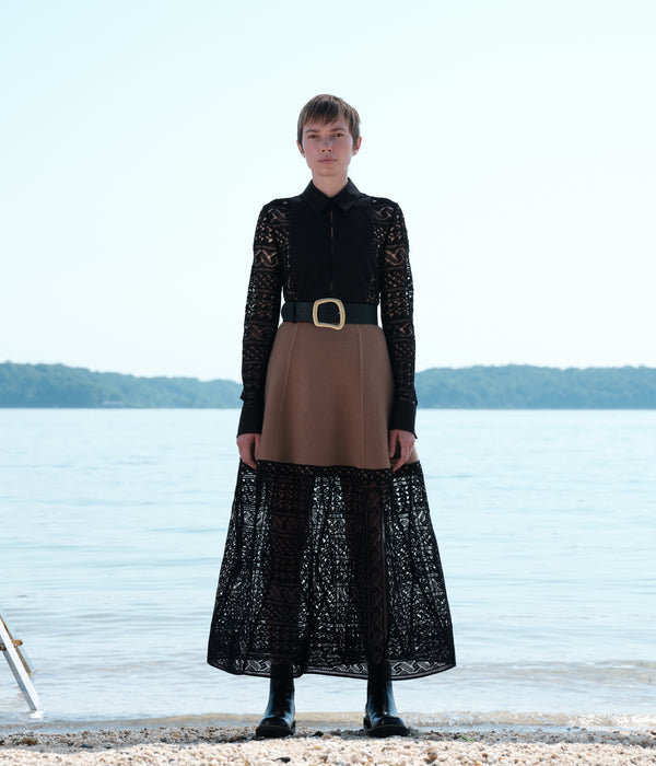 Gabriela Hearst Sorvino Lace Midi Skirt In Camel Double-Face Recycled Cashmere