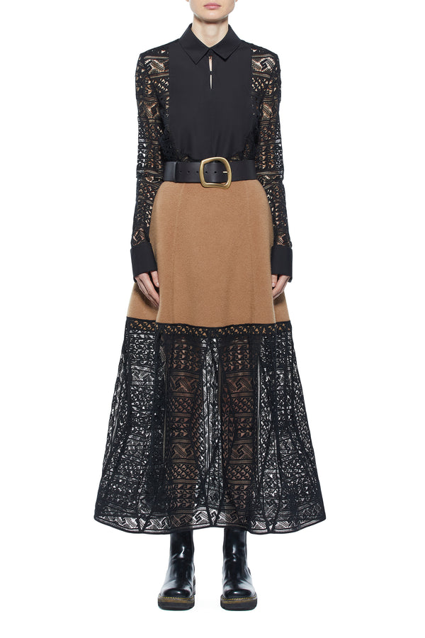 Gabriela Hearst Sorvino Lace Midi Skirt In Camel Double-Face Recycled Cashmere