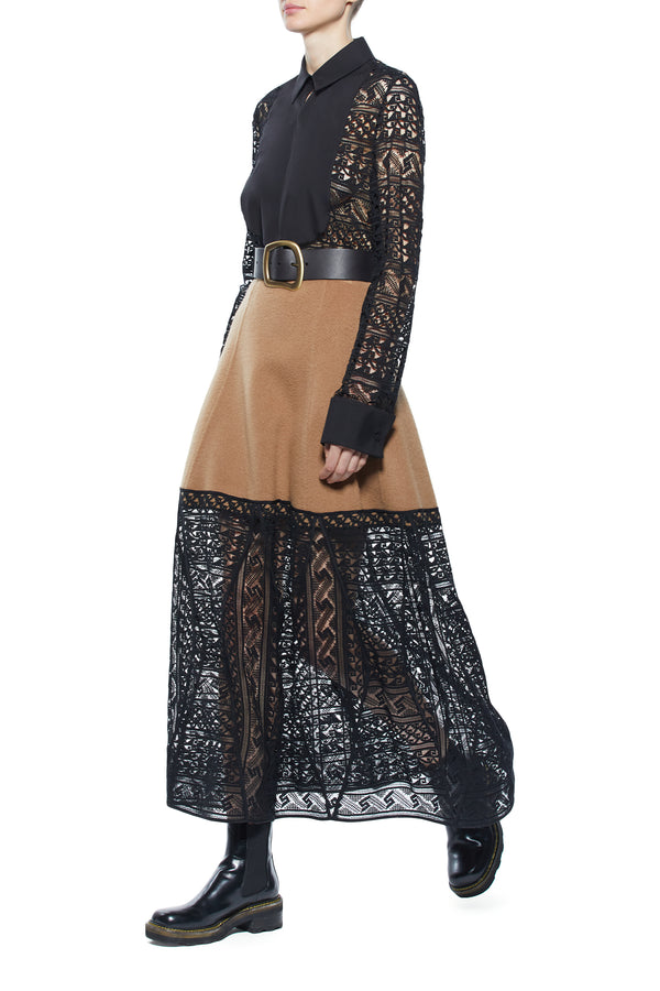 Gabriela Hearst Sorvino Lace Midi Skirt In Camel Double-Face Recycled Cashmere