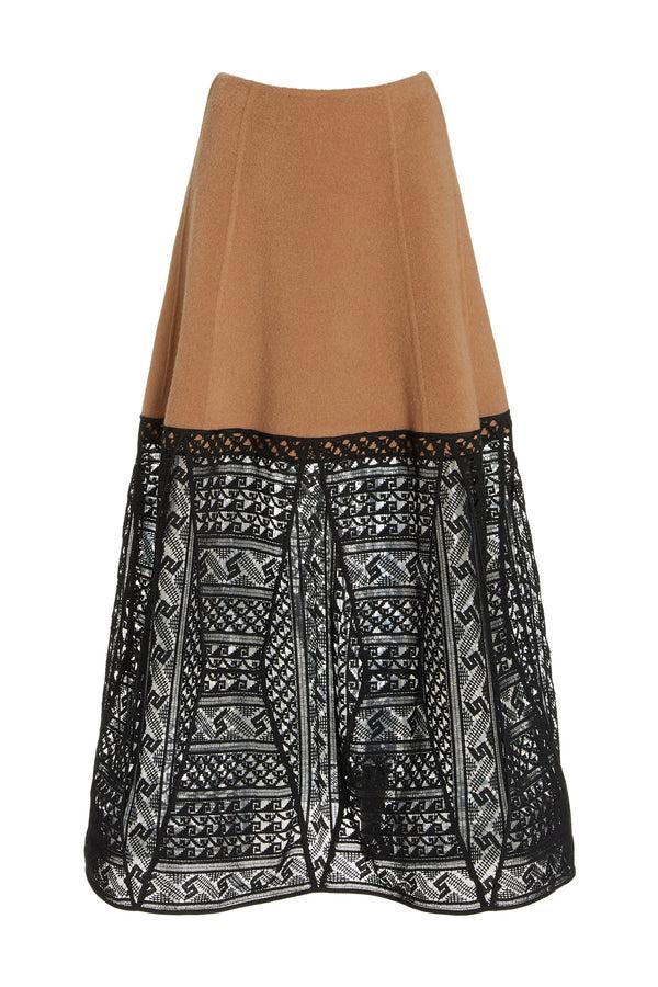 gabriela hearst Sorvino Lace Midi Skirt in Camel Double-Face Recycled Cashmere