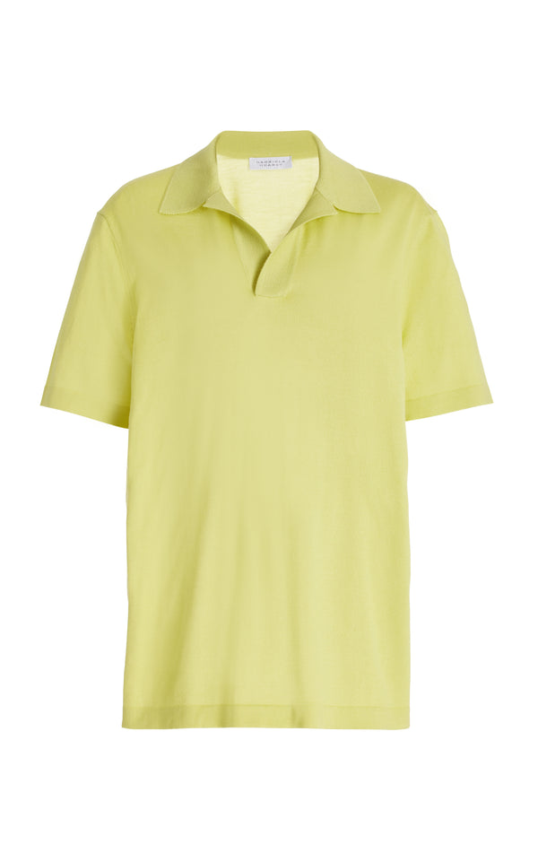 gabriela hearst Stendhal Knit Short Sleeve Polo in Lime Adamite Cashmere