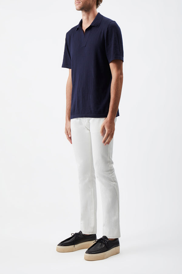 Gabriela Hearst Stendhal Knit Short Sleeve Polo In Navy Cashmere