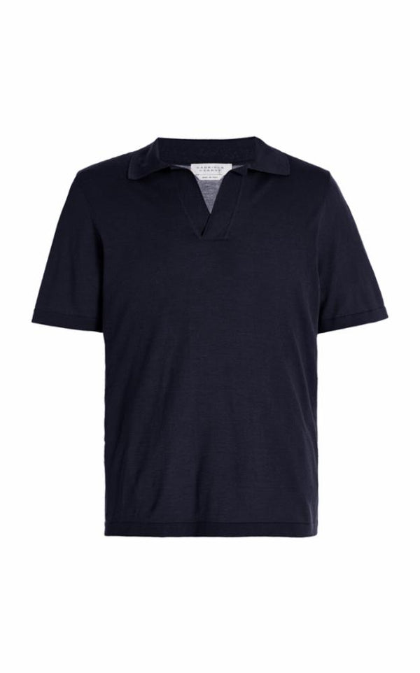 gabriela hearst Stendhal Knit Short Sleeve Polo in Navy Cashmere