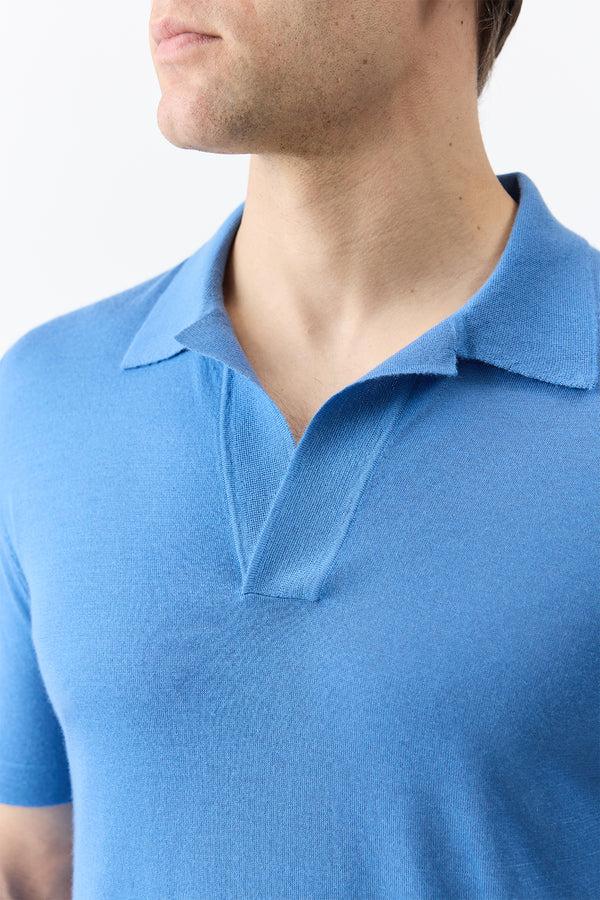 Gabriela Hearst Stendhal Knit Short Sleeve Polo In Sky Cashmere