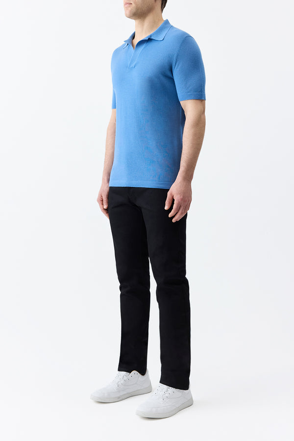 Gabriela Hearst Stendhal Knit Short Sleeve Polo In Sky Cashmere