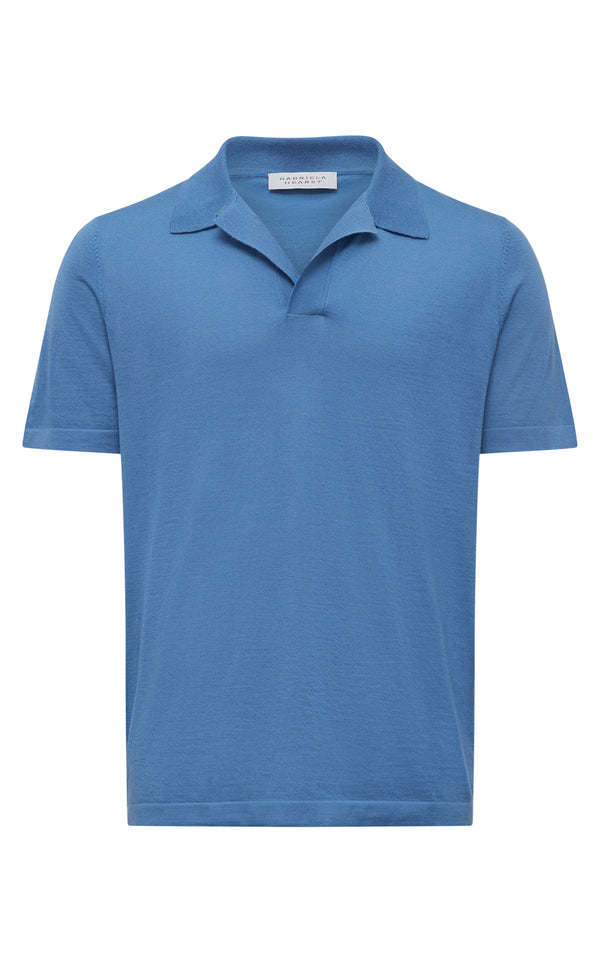 gabriela hearst Stendhal Knit Short Sleeve Polo in Sky Cashmere