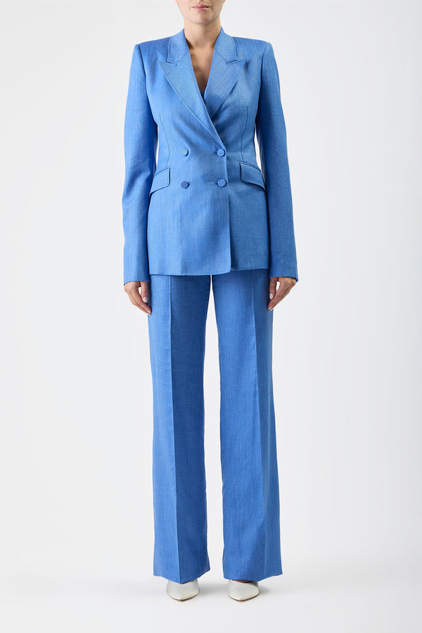 Gabriela Hearst Stephanie Blazer In Sapphire Virgin Wool And Silk Linen
