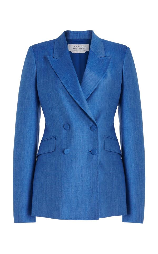 gabriela hearst Stephanie Blazer in Sapphire Virgin Wool and Silk Linen