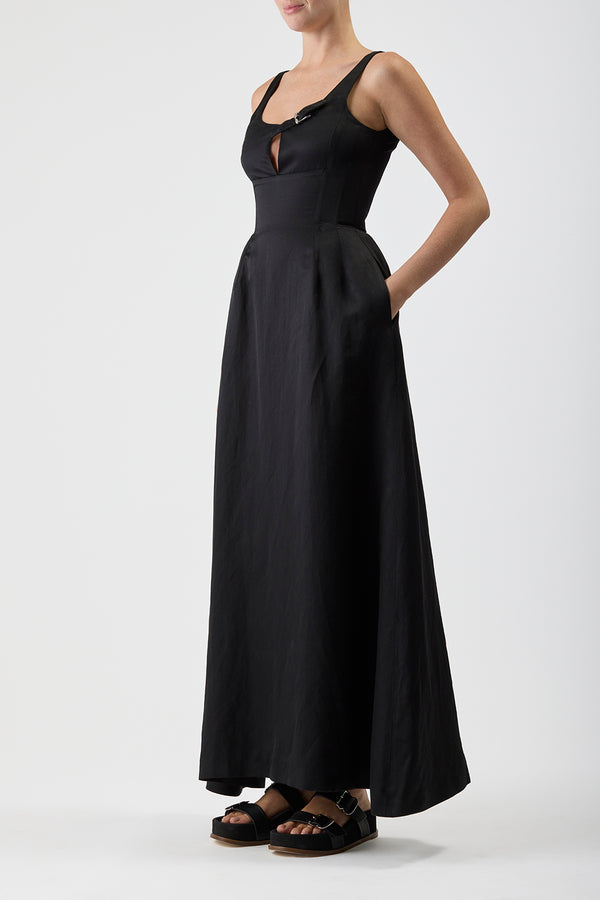Gabriela Hearst Sven Maxi Dress In Black Silk Linen Satin