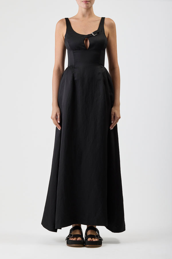 Gabriela Hearst Sven Maxi Dress In Black Silk Linen Satin
