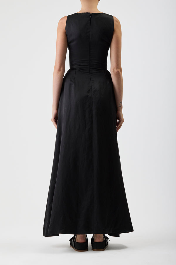 Gabriela Hearst Sven Maxi Dress In Black Silk Linen Satin