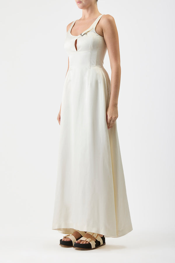 Gabriela Hearst Sven Maxi Dress In Ivory Silk Linen Satin
