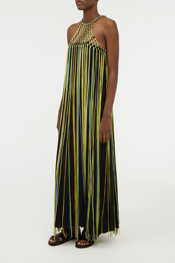 Gabriela Hearst Tacia Fringe Maxi Dress In Black Multi Silk