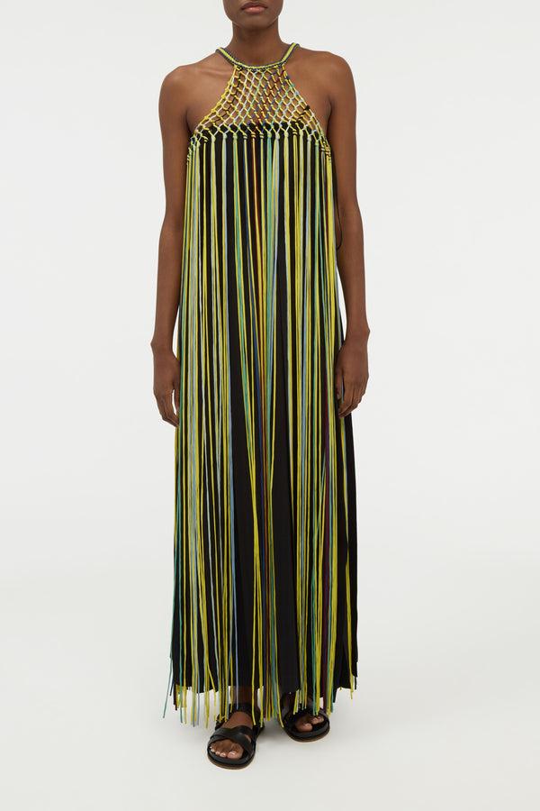 Gabriela Hearst Tacia Fringe Maxi Dress In Black Multi Silk