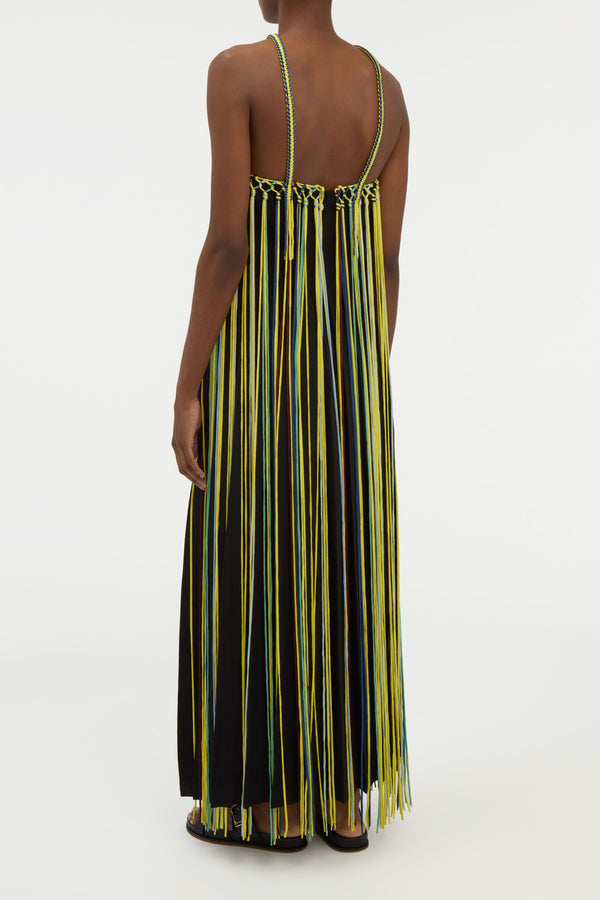 Gabriela Hearst Tacia Fringe Maxi Dress In Black Multi Silk
