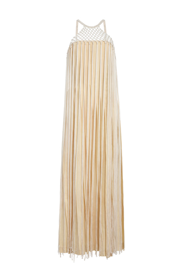 gabriela hearst Tacia Fringe Maxi Dress in Ivory Silk