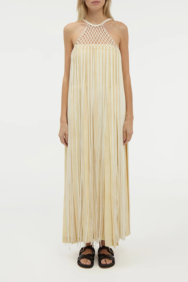 Gabriela Hearst Tacia Fringe Maxi Dress In Ivory Silk