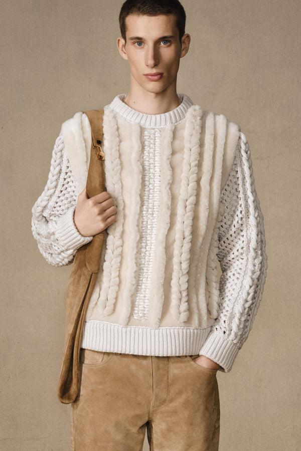 Gabriela Hearst Talus Knit Pullover In Ivory Cashmere & Shearling