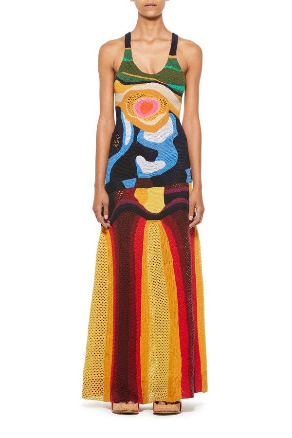 Gabriela Hearst Tamra Crochet Dress In Mineral Multi Cashmere