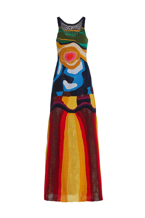 gabriela hearst Tamra Crochet Dress in Mineral Multi Cashmere