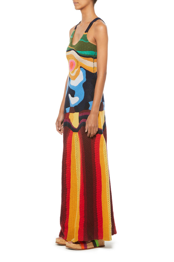 Gabriela Hearst Tamra Crochet Dress In Mineral Multi Cashmere