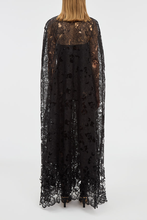 Gabriela Hearst Tarah Cape In Black Silk Organza Lace