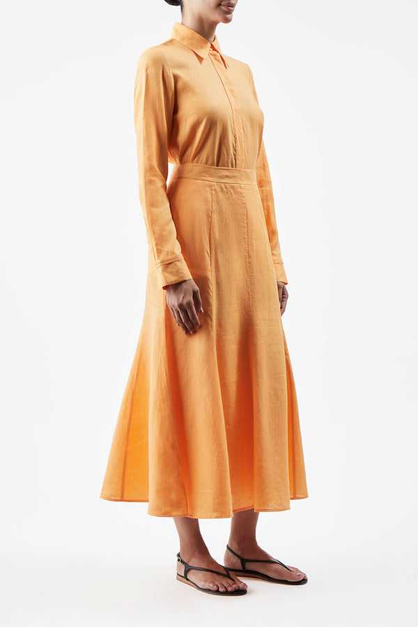 Gabriela Hearst Tate Midi Skirt In Fluorescent Orange Aloe Linen