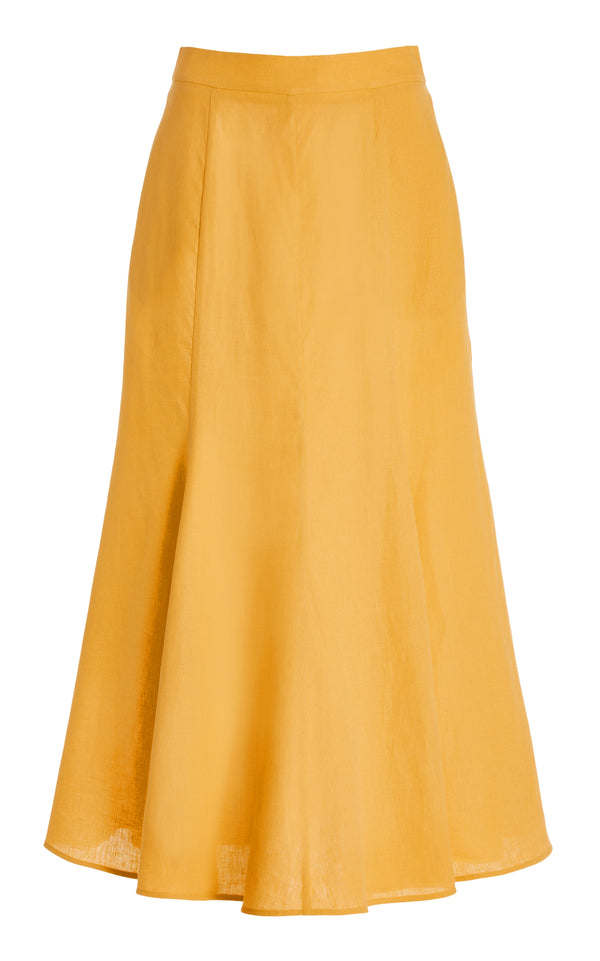 gabriela hearst Tate Midi Skirt in Fluorescent Orange Aloe Linen