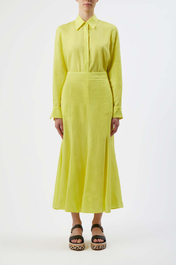 Gabriela Hearst Tate Midi Skirt In Fluorescent Yellow Aloe Linen