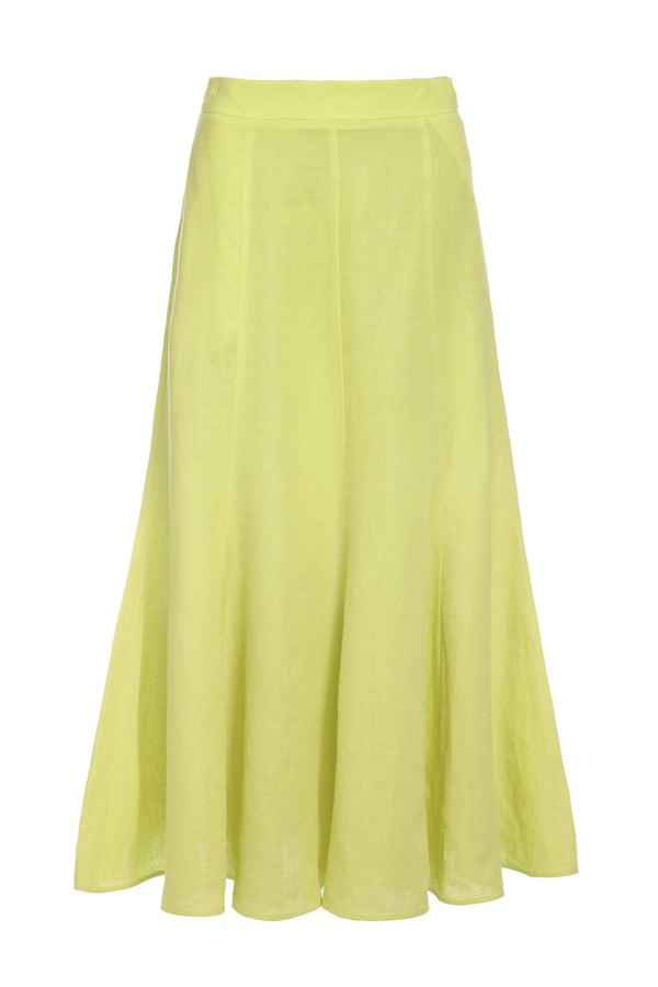 gabriela hearst Tate Midi Skirt in Fluorescent Yellow Aloe Linen