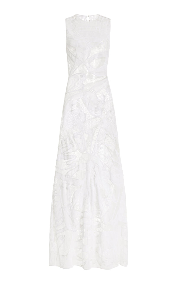 gabriela hearst Tati Crochet Maxi Dress in White Cotton