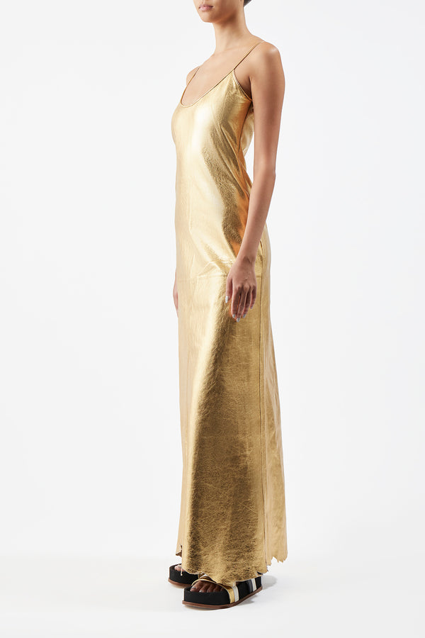 Gabriela Hearst Teles Slip Dress In Gold Metallic Nappa Leather