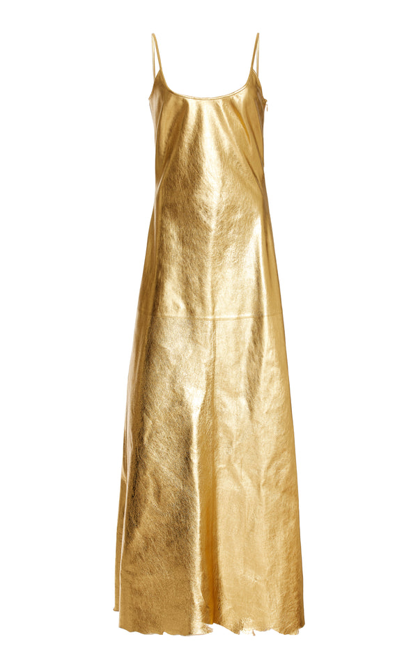 gabriela hearst Teles Slip Dress in Gold Metallic Nappa Leather