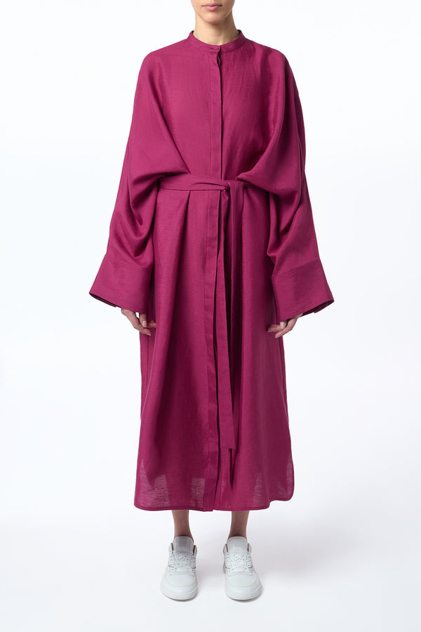 Gabriela Hearst Tilda Oversized Midi Dress In Raspberry Aloe Linen