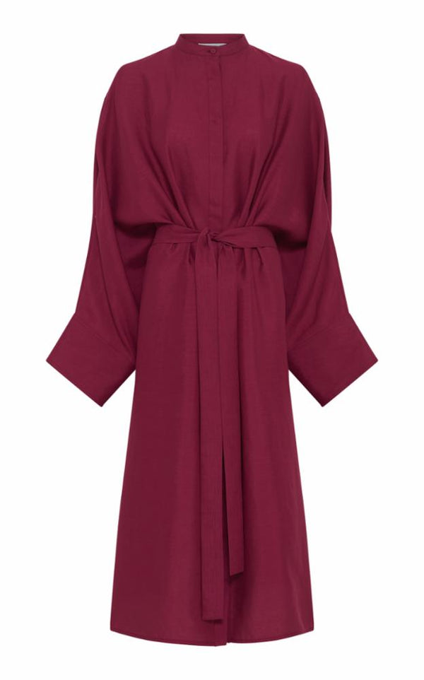 Gabriela Hearst Tilda Oversized Midi Dress In Raspberry Aloe Linen