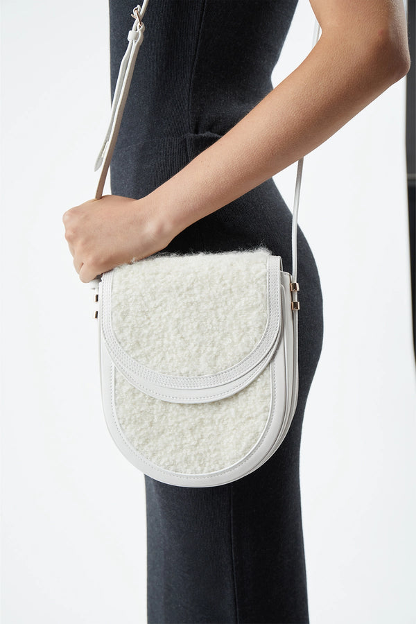 Gabriela Hearst Tina Crossbody Bag In Ivory Nappa Leather With Cashmere Boucle