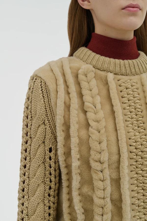 Gabriela Hearst Toth Knit Pullover In Natural Cashmere & Shearling