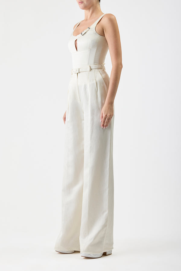 Gabriela Hearst Vargas Pant In Ivory Silk Linen Satin