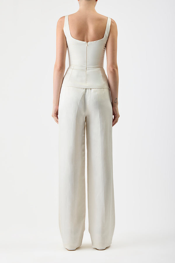Gabriela Hearst Vargas Pant In Ivory Silk Linen Satin