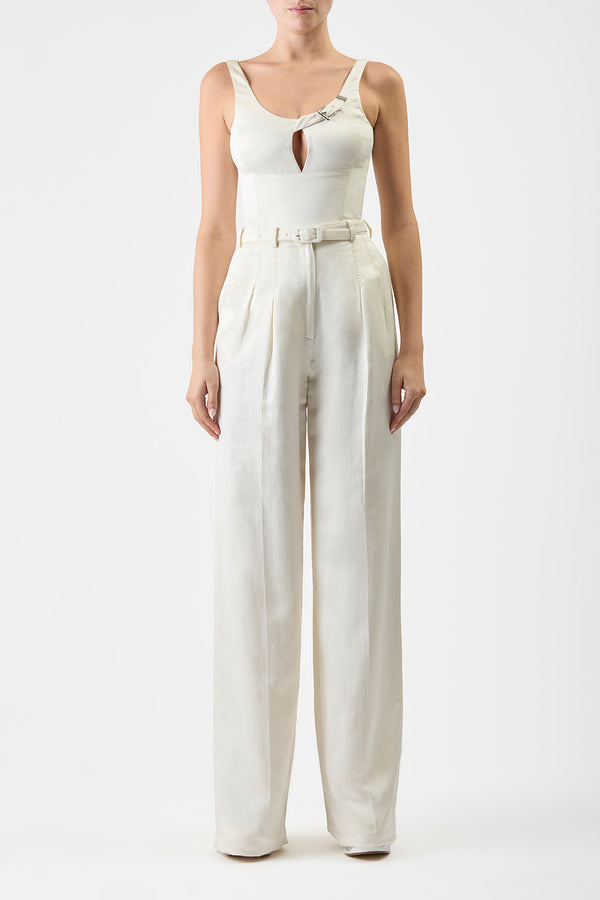 Gabriela Hearst Vargas Pant In Ivory Silk Linen Satin