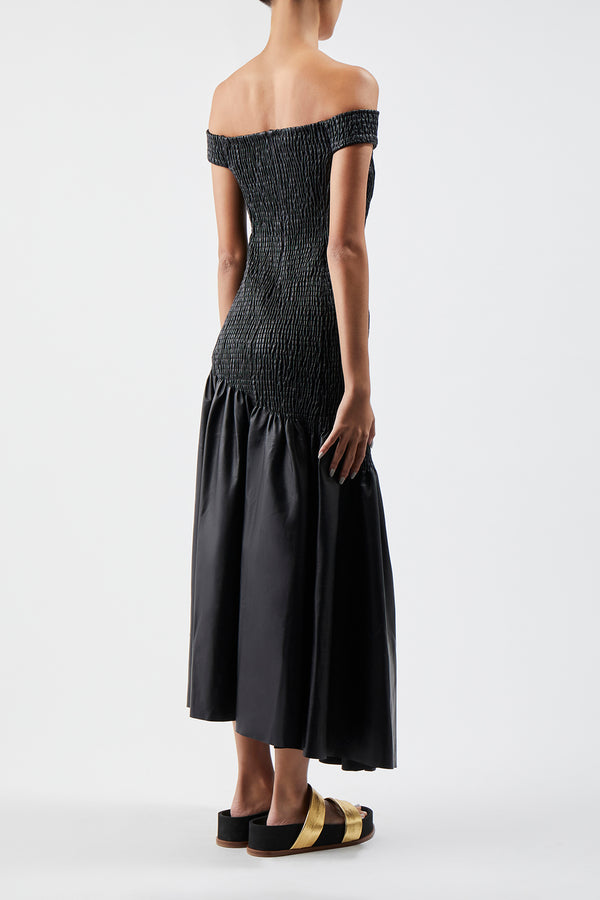 Gabriela Hearst Veloso Shirred Dress In Black Nappa Leather
