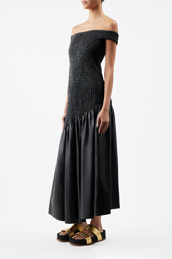 Gabriela Hearst Veloso Shirred Dress In Black Nappa Leather